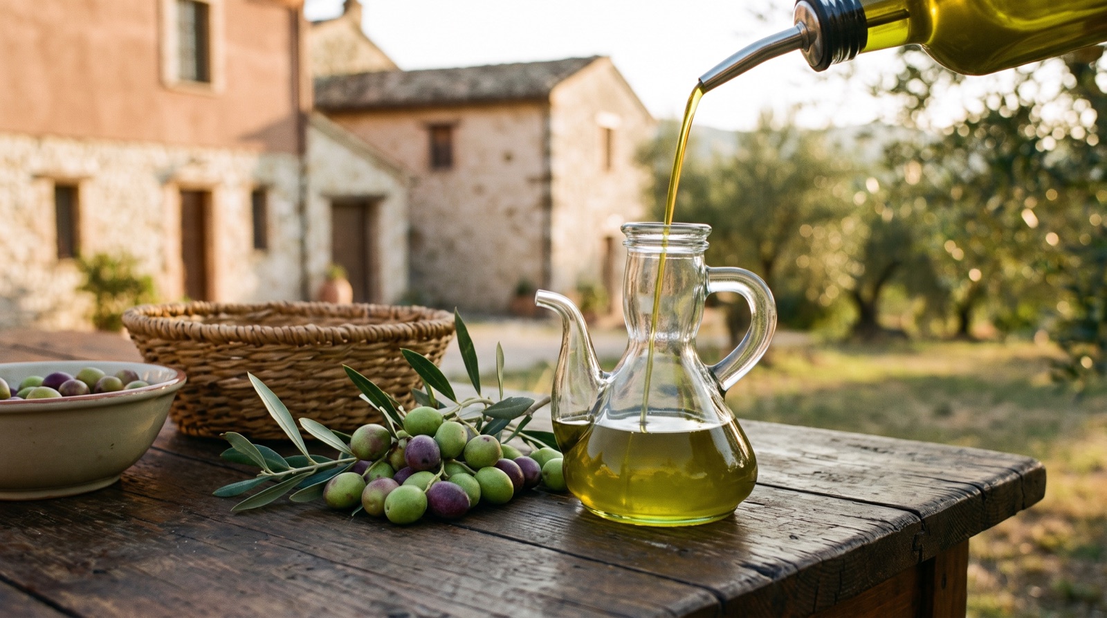 Olio extravergine d'oliva versato in una ciotola