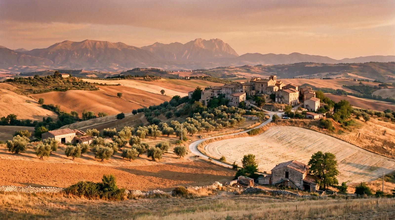 Una strada di paese tra le montagne dell'Alta Val di Sangro