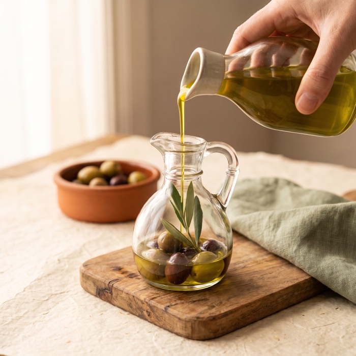 Olio extravergine d'oliva versato in una ciotola